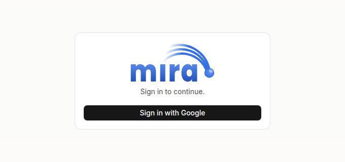 Mira sign-in screen