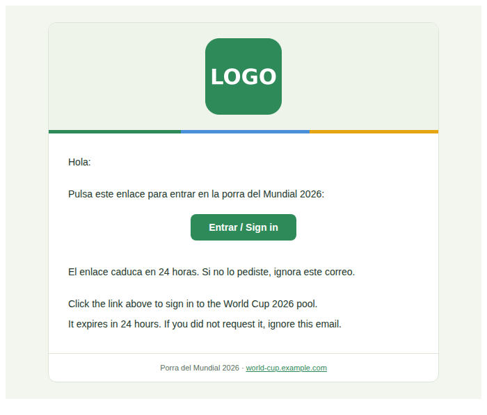 Example of the email: Tu enlace de acceso / Your sign-in link